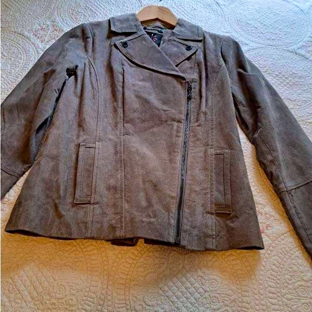 Women's Suede Leather Taupe Jacket